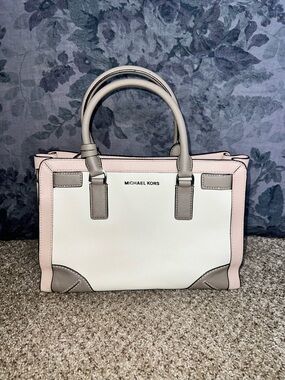 Michael Kors White, Pink & Taupe Leather Satchel